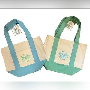 Trader Joe’s 2026 Mini Pastel Canvas Tote Bag Set Of 2 Easter Spring Colors 🩵💚